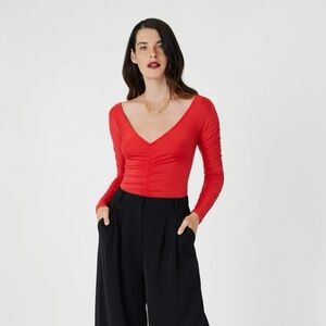 BCBGMAXAZRIA Ruched Bodysuit - Jewel Red, XS